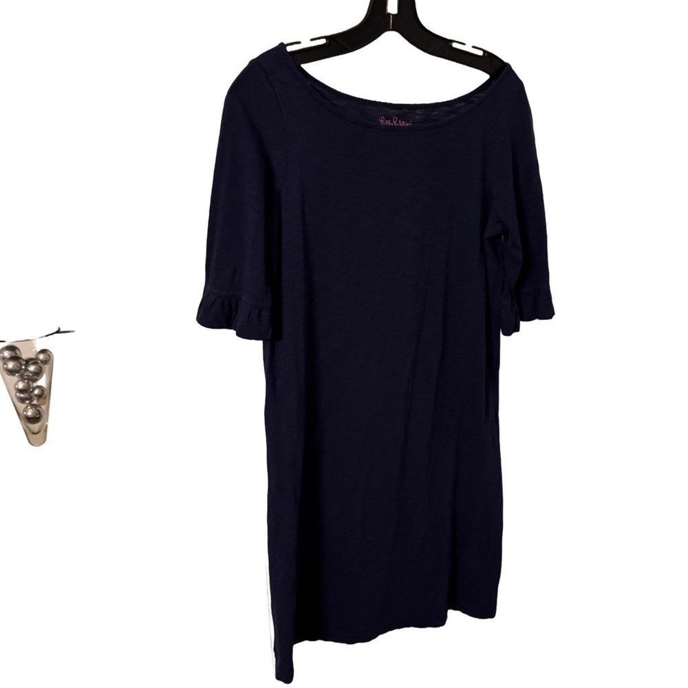 LILLY PULITZER Somerset Dress Size Small Navy Blue Ruffled Sleeves Women’s